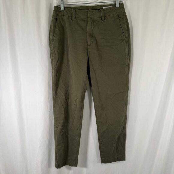 Gap Downtown Khaki Pants Women's 6 Green Mid Rise Pockets Flat Front Cotton Bl - Picture 1 of 10